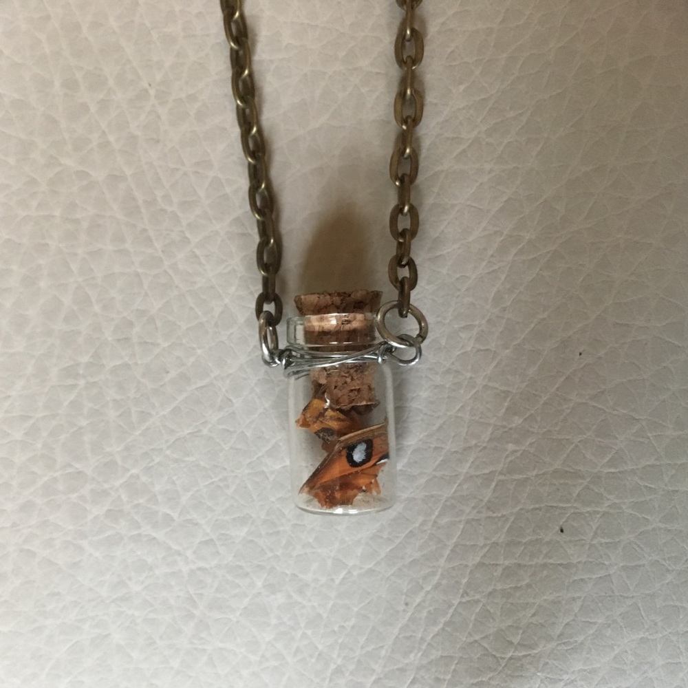 Tiny Jar Necklace with Butterfly Wing